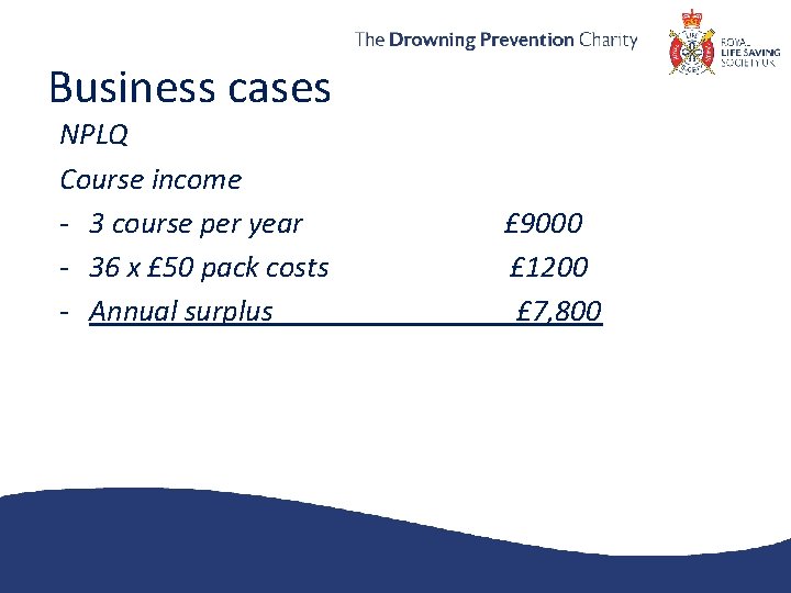 Business cases NPLQ Course income - 3 course per year - 36 x £