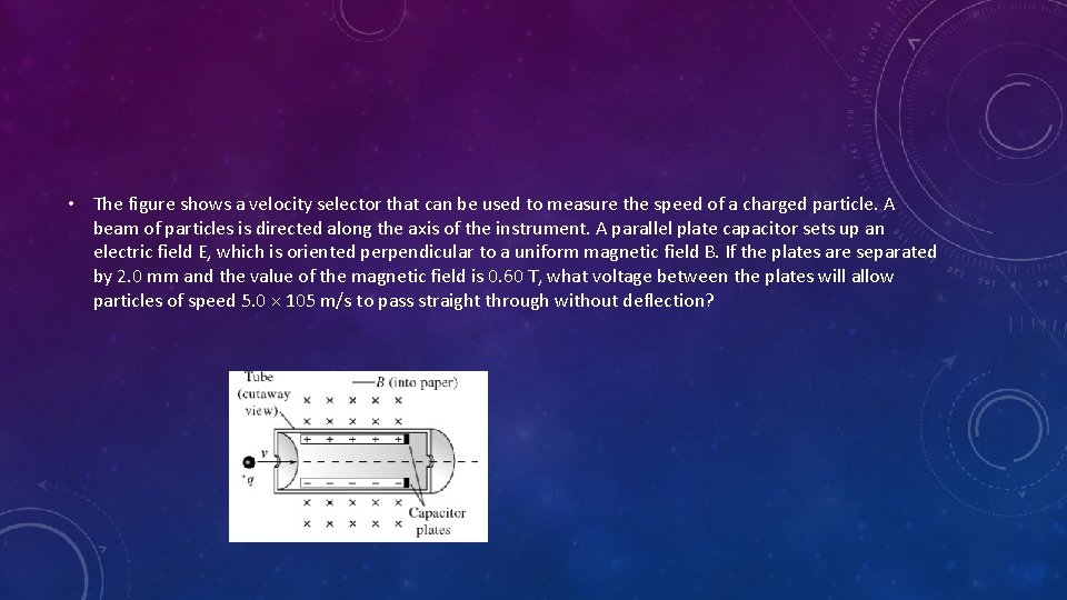  • The figure shows a velocity selector that can be used to measure