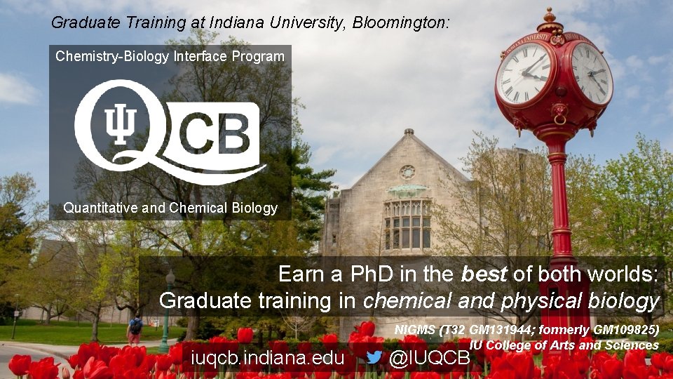 Graduate Training at Indiana University, Bloomington: Chemistry-Biology Interface Program Quantitative and Chemical Biology Earn