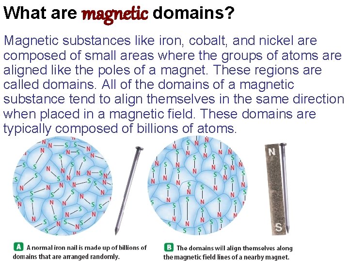 What are magnetic domains? Magnetic substances like iron, cobalt, and nickel are composed of
