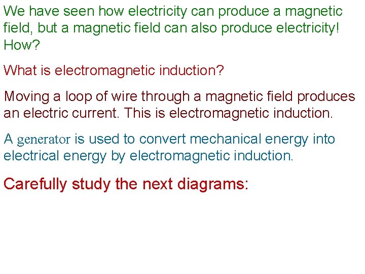 We have seen how electricity can produce a magnetic field, but a magnetic field