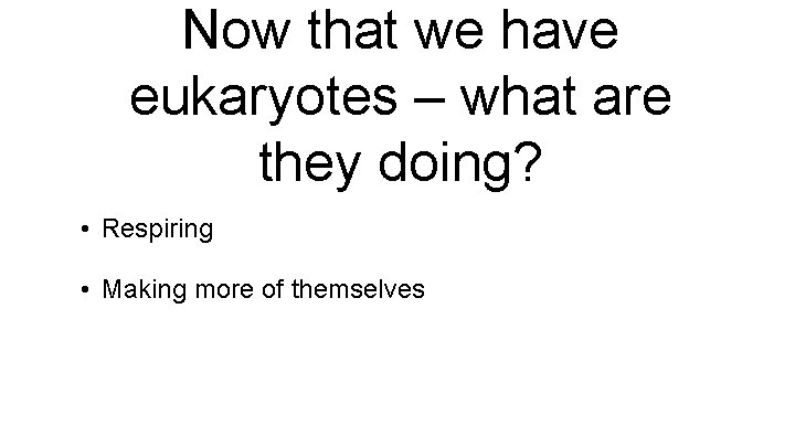 Now that we have eukaryotes – what are they doing? • Respiring • Making