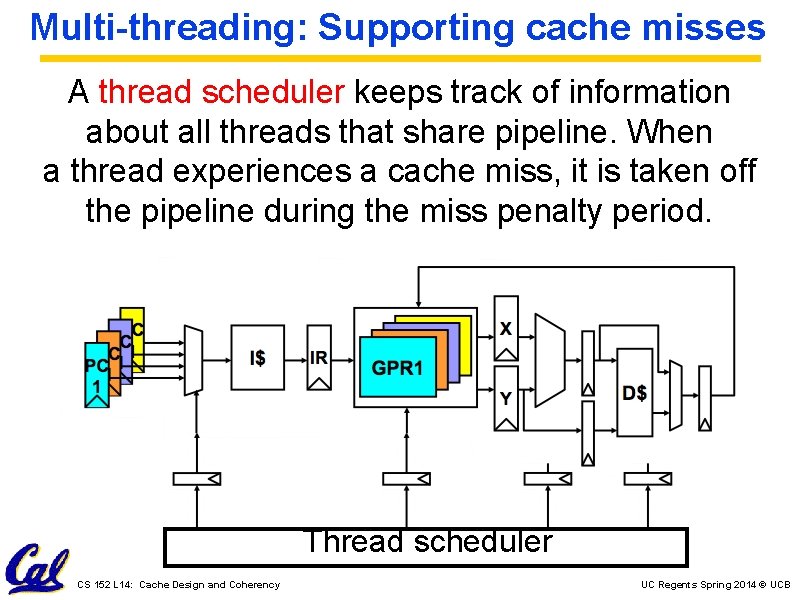 Multi-threading: Supporting cache misses A thread scheduler keeps track of information about all threads