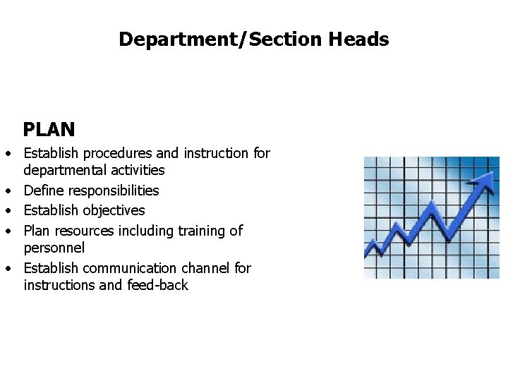 FICCI CE Department/Section Heads PLAN • Establish procedures and instruction for departmental activities •
