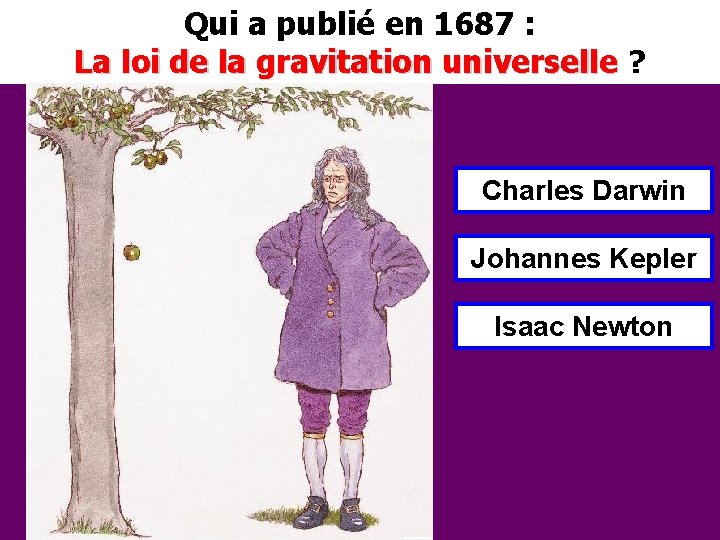 Qui a publié en 1687 : La loi de la gravitation universelle ? La