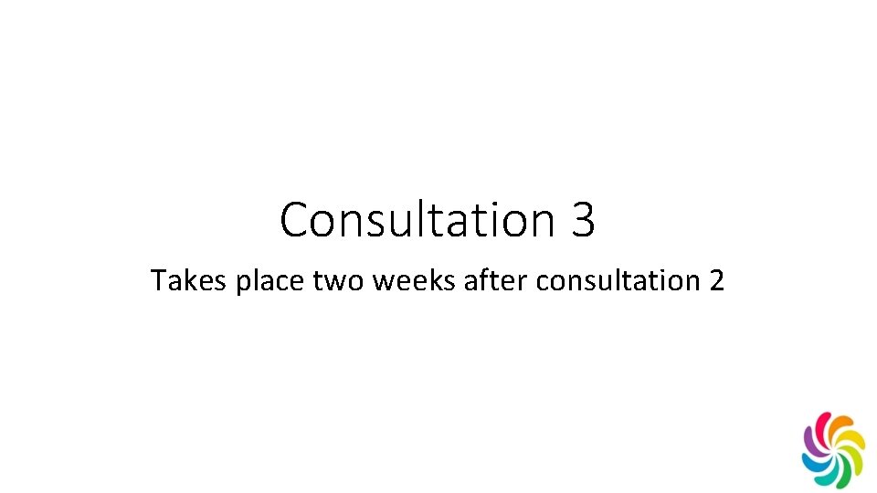 Consultation 3 Takes place two weeks after consultation 2 