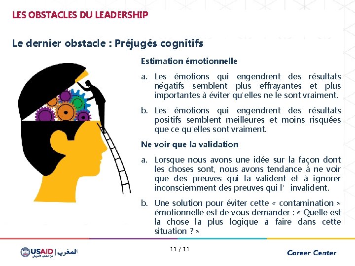 LES OBSTACLES DU LEADERSHIP Le dernier obstacle : Préjugés cognitifs Estimation émotionnelle a. Les