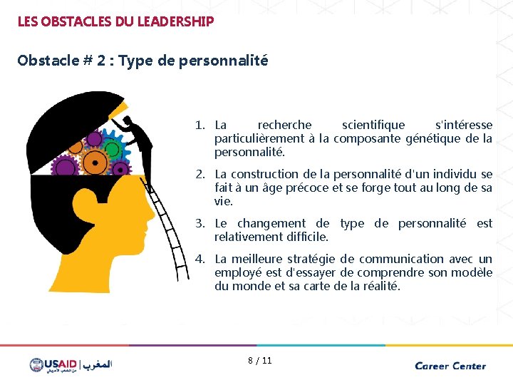 LES OBSTACLES DU LEADERSHIP Obstacle # 2 : Type de personnalité 1. La recherche