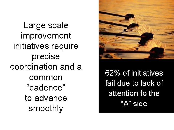 Large scale improvement initiatives require precise coordination and a common “cadence” to advance smoothly