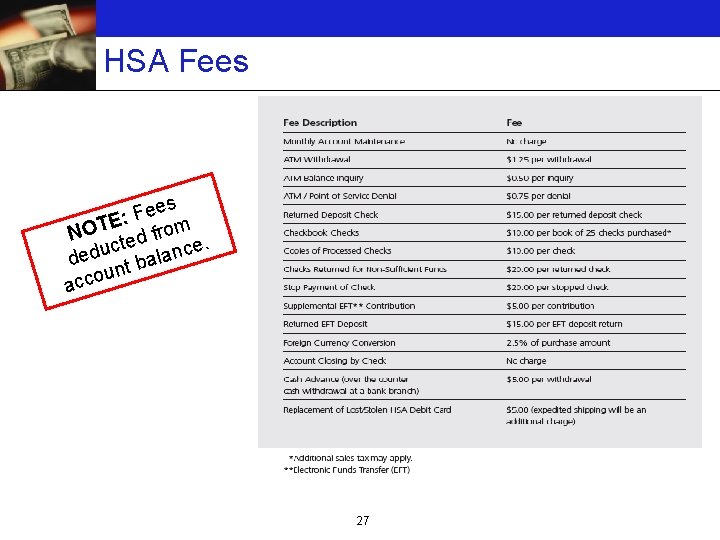 HSA Fees es e F E: T O om r f N d cte