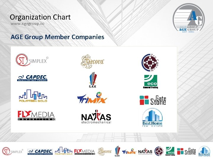 Organization Chart www. agegroup. co AGE Group Member Companies 