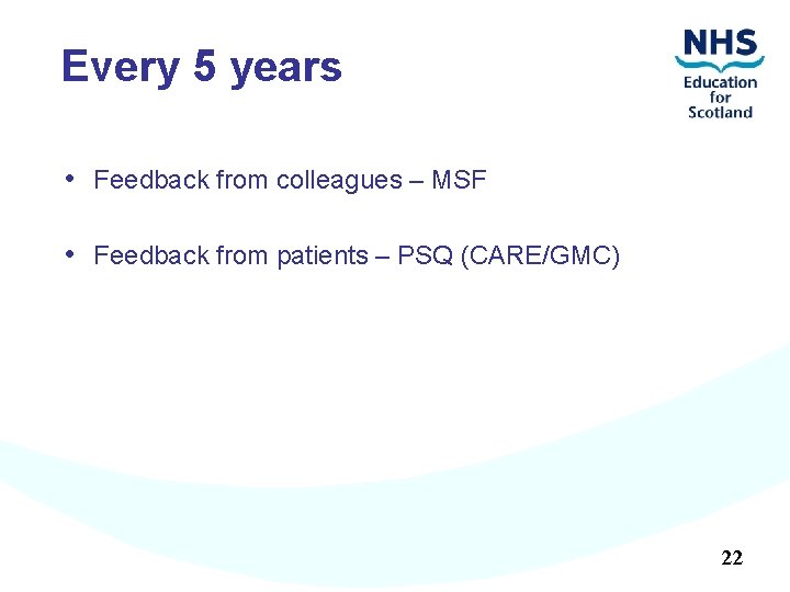 Every 5 years • Feedback from colleagues – MSF • Feedback from patients –
