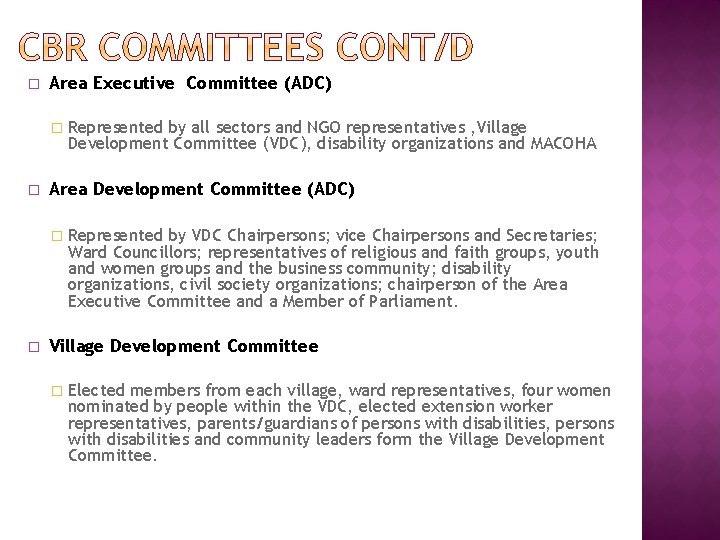 � Area Executive Committee (ADC) � Represented by all sectors and NGO representatives , � Area Executive Committee (ADC) � Represented by all sectors and NGO representatives ,