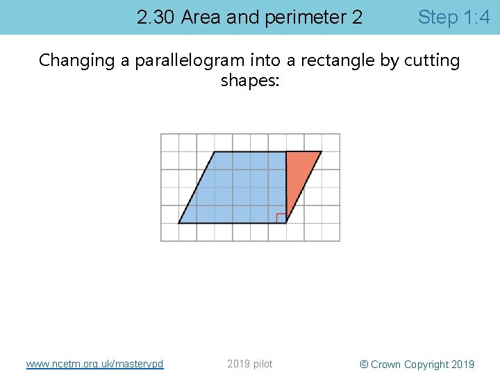 2. 30 Area and perimeter 2 Step 1: 4 Changing a parallelogram into a