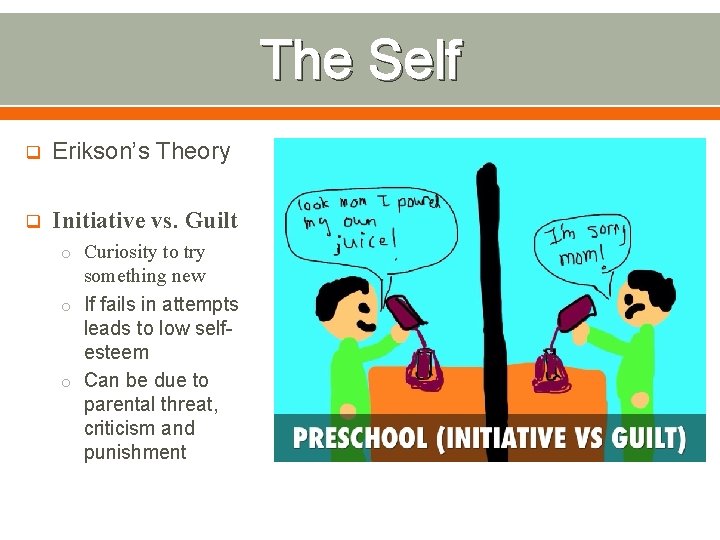 The Self q Erikson’s Theory q Initiative vs. Guilt o Curiosity to try something