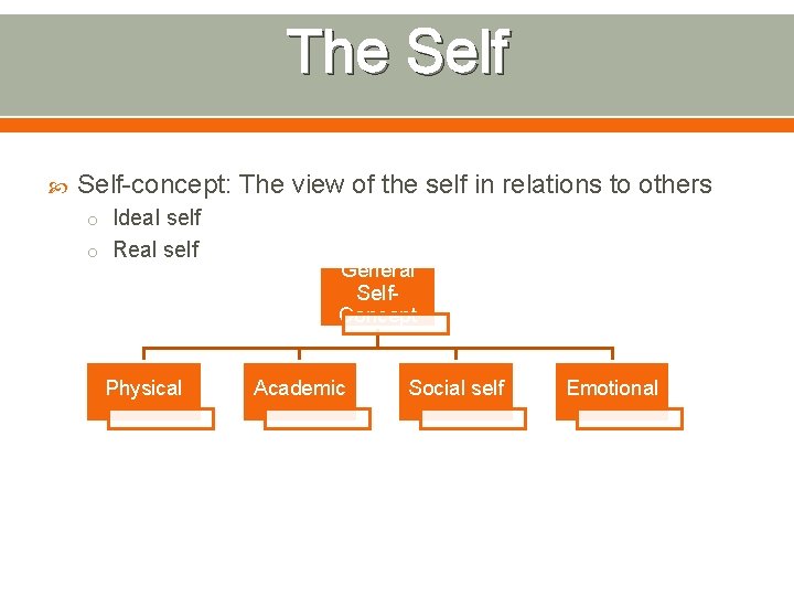 The Self-concept: The view of the self in relations to others o Ideal self