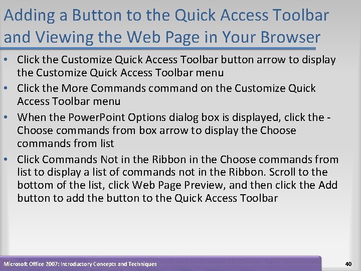 Adding a Button to the Quick Access Toolbar and Viewing the Web Page in Adding a Button to the Quick Access Toolbar and Viewing the Web Page in