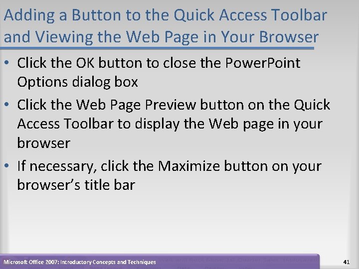 Adding a Button to the Quick Access Toolbar and Viewing the Web Page in Adding a Button to the Quick Access Toolbar and Viewing the Web Page in