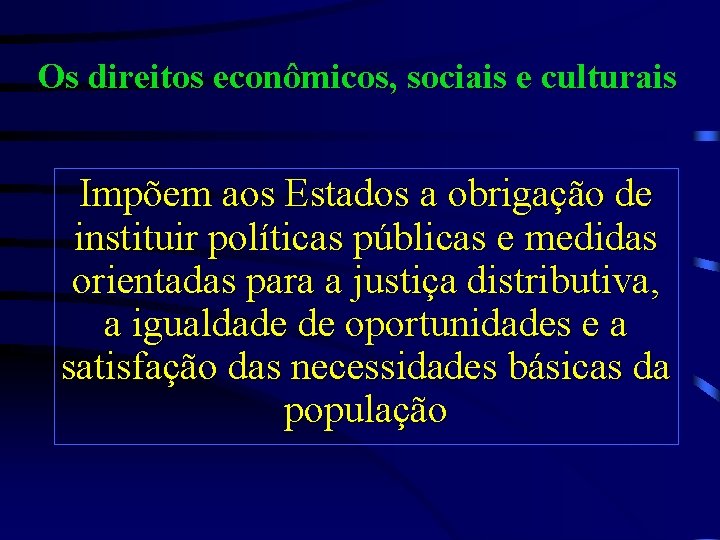 Os direitos econômicos, sociais e culturais Impõem aos Estados a obrigação de instituir políticas