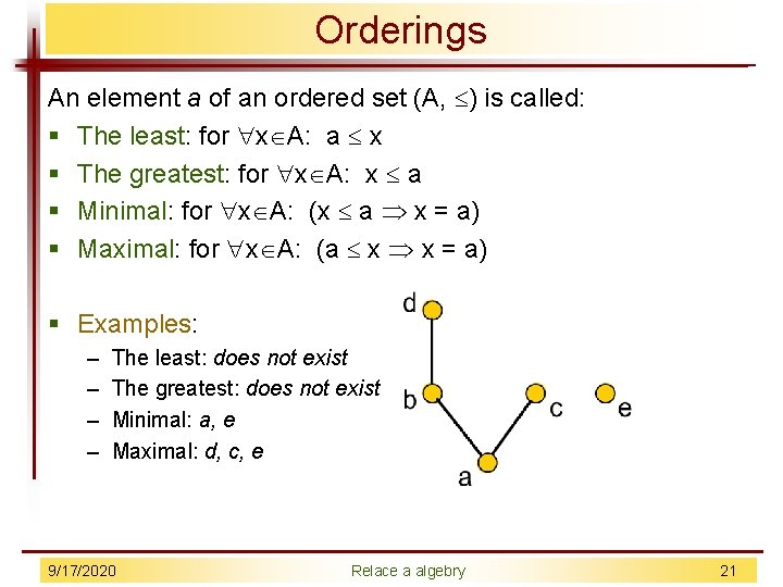 Orderings An element a of an ordered set (A, ) is called: § The