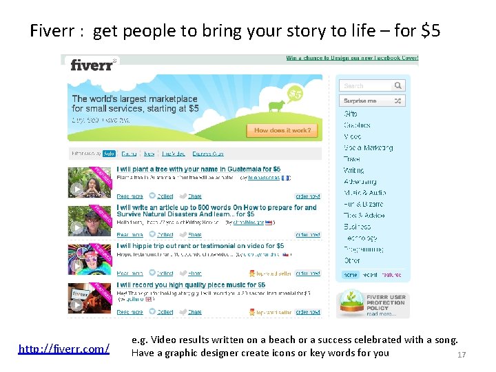 Fiverr : get people to bring your story to life – for $5 http: