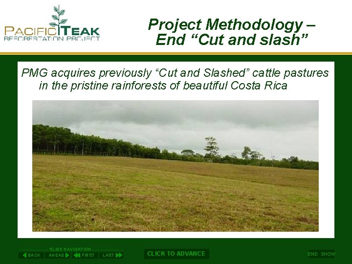 Project Methodology – End “Cut and slash” PMG acquires previously “Cut and Slashed” cattle