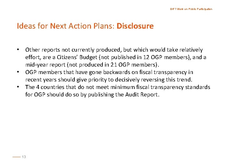 GIFT Work on Public Participation Ideas for Next Action Plans: Disclosure • Other reports