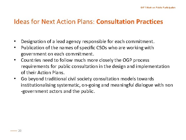 GIFT Work on Public Participation Ideas for Next Action Plans: Consultation Practices • Designation