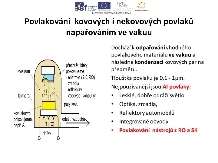 Povlakování kovových i nekovových povlaků napařováním ve vakuu • 