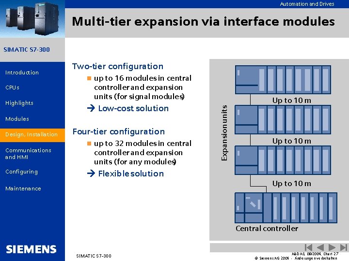 Automation and Drives Multi-tier expansion via interface modules SIMATIC S 7 -300 Two-tier configuration