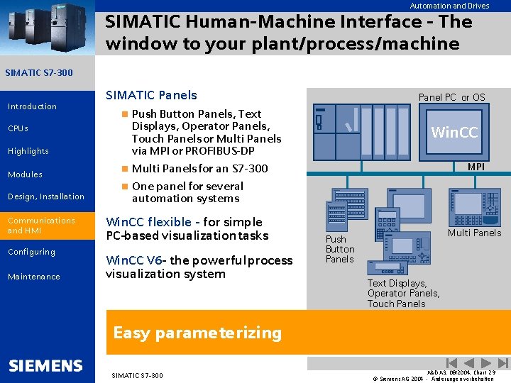 Automation and Drives SIMATIC Human-Machine Interface - The window to your plant/process/machine SIMATIC S