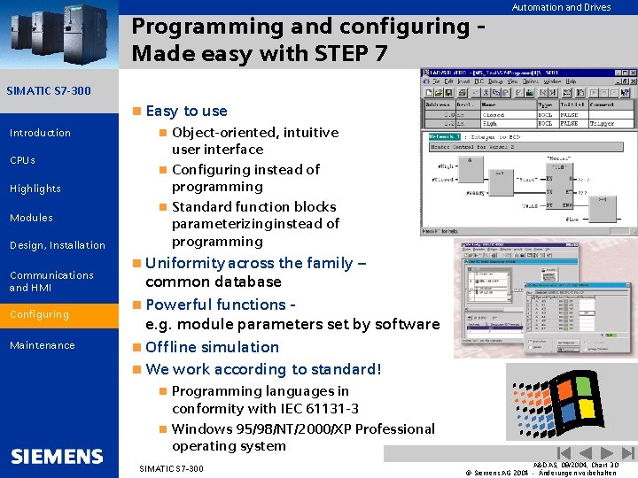 Programming and configuring Made easy with STEP 7 Automation and Drives SIMATIC S 7