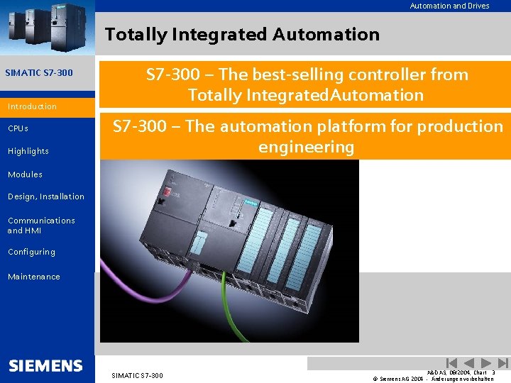 Automation and Drives Totally Integrated Automation SIMATIC S 7 -300 Introduction CPUs Highlights S