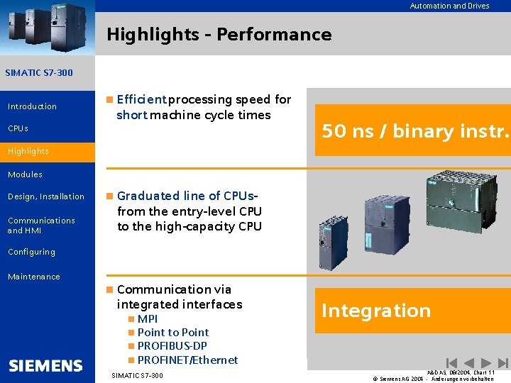 Automation and Drives Highlights - Performance SIMATIC S 7 -300 Introduction n Efficient processing