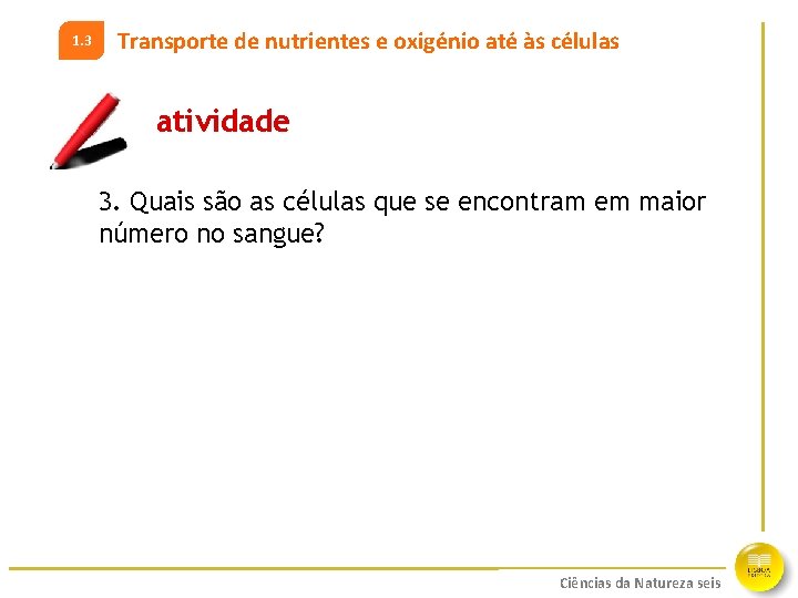 1. 3 Transporte de nutrientes e oxigénio até às células atividade 3. Quais são