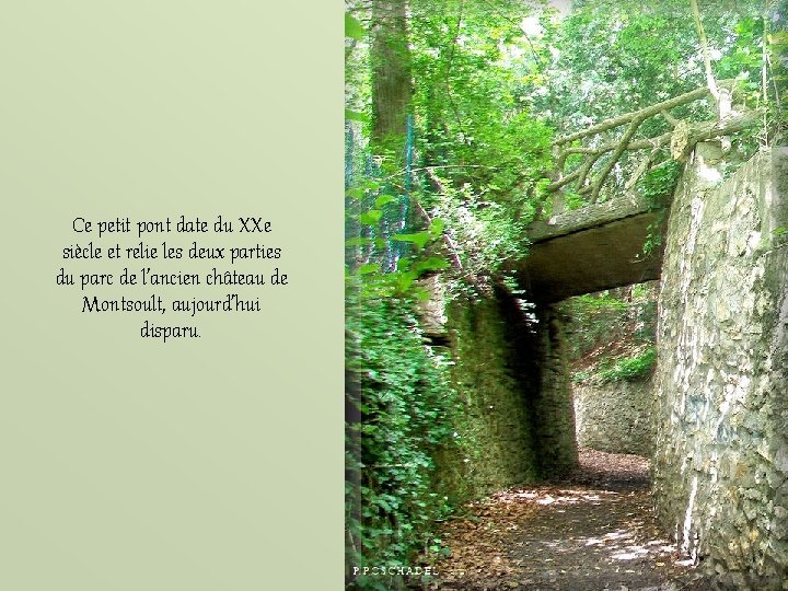 Ce petit pont date du XXe siècle et relie les deux parties du parc