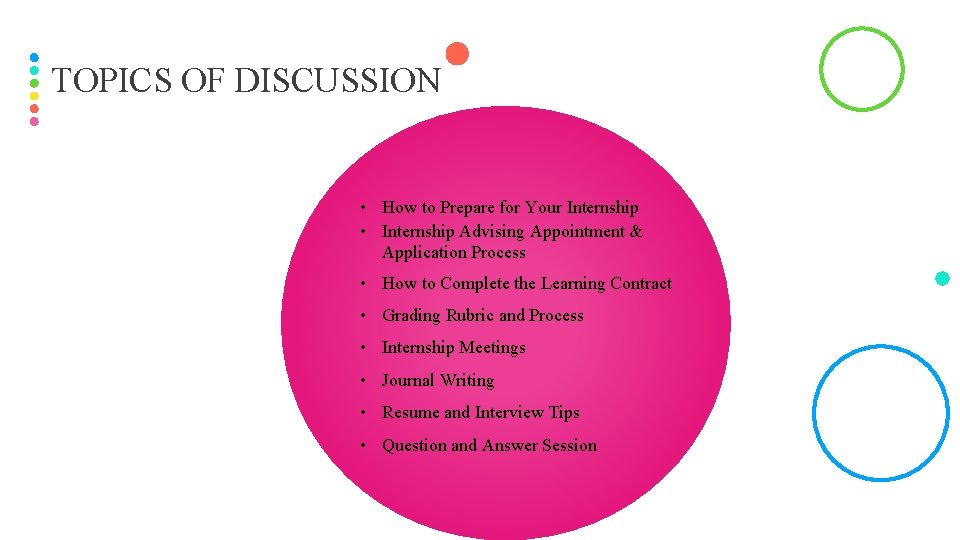 TOPICS OF DISCUSSION • How to Prepare for Your Internship • Internship Advising Appointment