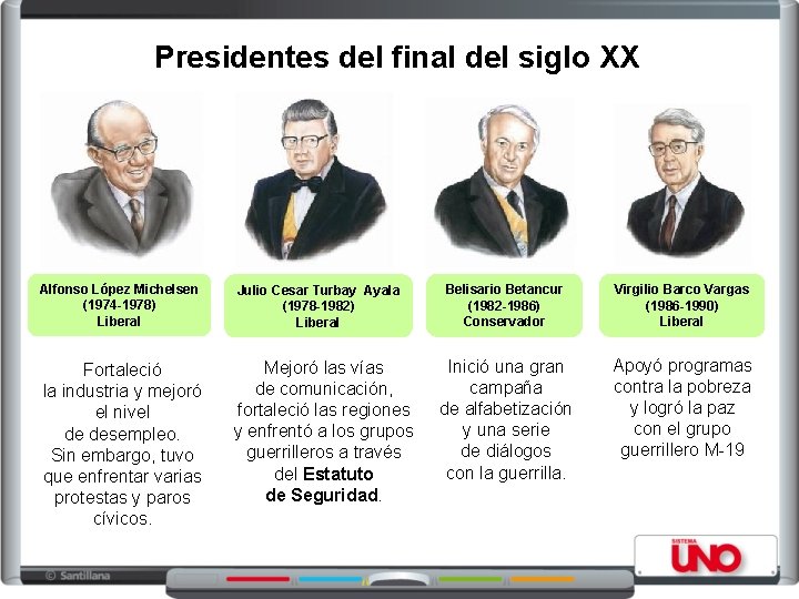 Presidentes del final del siglo XX Alfonso López Michelsen (1974 -1978) Liberal Julio Cesar