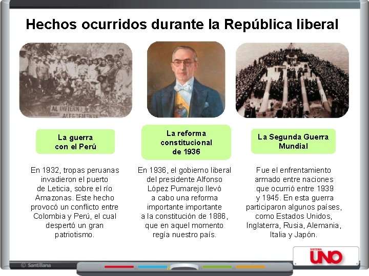 Hechos ocurridos durante la República liberal La guerra con el Perú La reforma constitucional