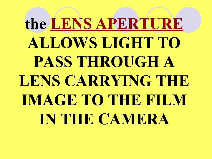 the LENS APERTURE ALLOWS LIGHT TO PASS THROUGH A LENS CARRYING THE IMAGE TO