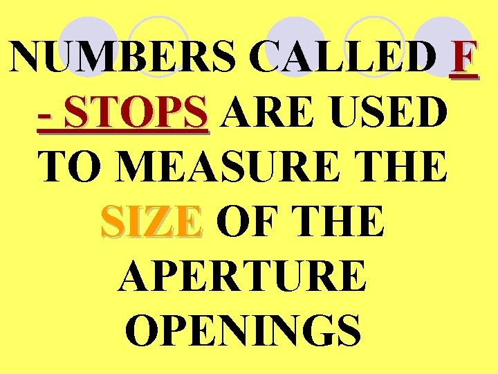 NUMBERS CALLED F - STOPS ARE USED TO MEASURE THE SIZE OF THE APERTURE