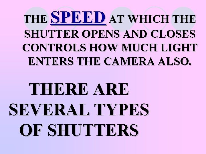 THE SPEED AT WHICH THE SHUTTER OPENS AND CLOSES CONTROLS HOW MUCH LIGHT ENTERS