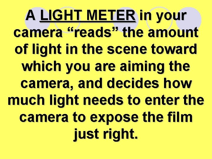 A LIGHT METER in your camera “reads” the amount of light in the scene