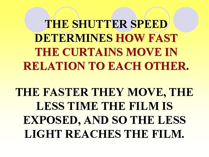 THE SHUTTER SPEED DETERMINES HOW FAST THE CURTAINS MOVE IN RELATION TO EACH OTHER