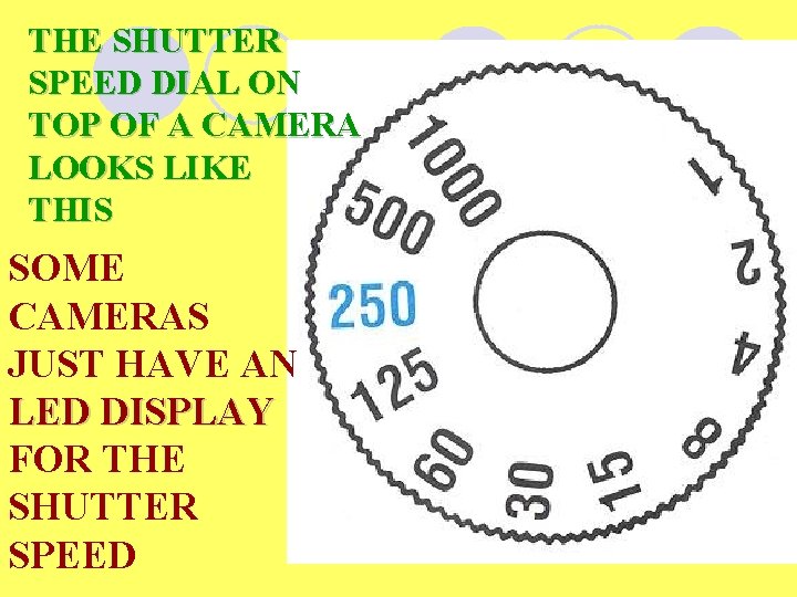 THE SHUTTER SPEED DIAL ON TOP OF A CAMERA LOOKS LIKE THIS SOME CAMERAS