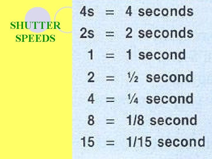 SHUTTER SPEEDS 