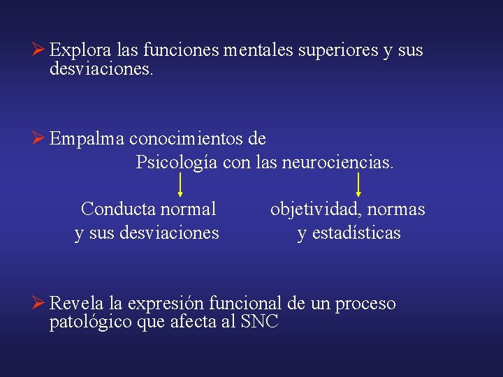 Ø Explora las funciones mentales superiores y sus desviaciones. Ø Empalma conocimientos de Psicología