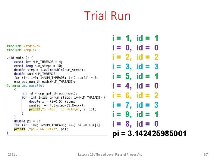 Trial Run i = 1, id = 1 i = 0, id = 0