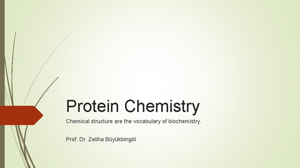 Protein Chemistry Chemical structure are the vocabulary of biochemistry. Prof. Dr. Zeliha Büyükbingöl 