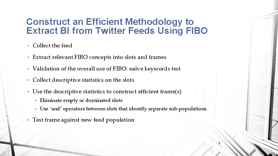 Construct an Efficient Methodology to Extract BI from Twitter Feeds Using FIBO • Collect